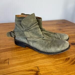 Fiorentini + Baker Eternity Green Suede Leather Side Buckle Ankle Boots Size 38